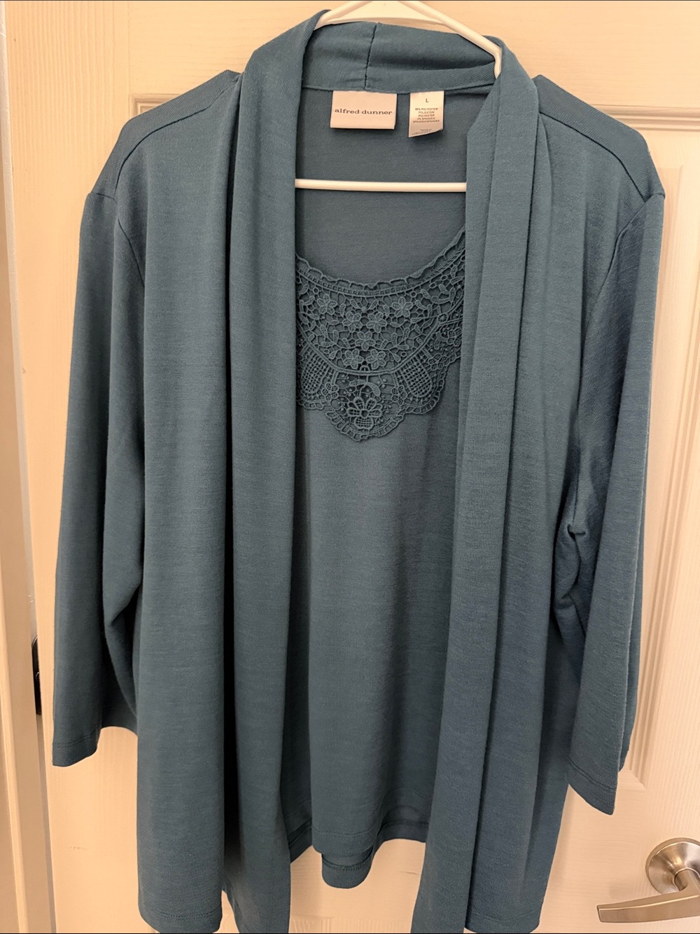 Alfred Dunner Blue Crochet-Front Tunic. Attached tank. Looks like 2 pieces.
